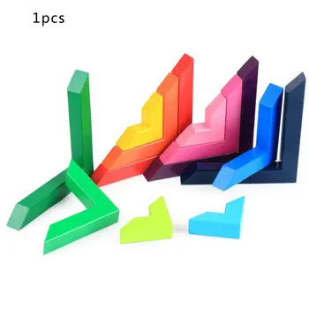 

1 set Beech Children's Puzzle Building Space Blocks at Right Angle Nesting stackable game geometric building blocks