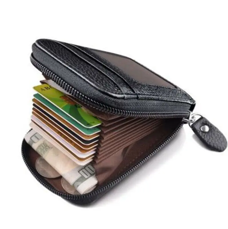 

2020 Newest Hot Men's Leather Wallet Credit Card Holder RFID Blocking Zipper Thin Pocket