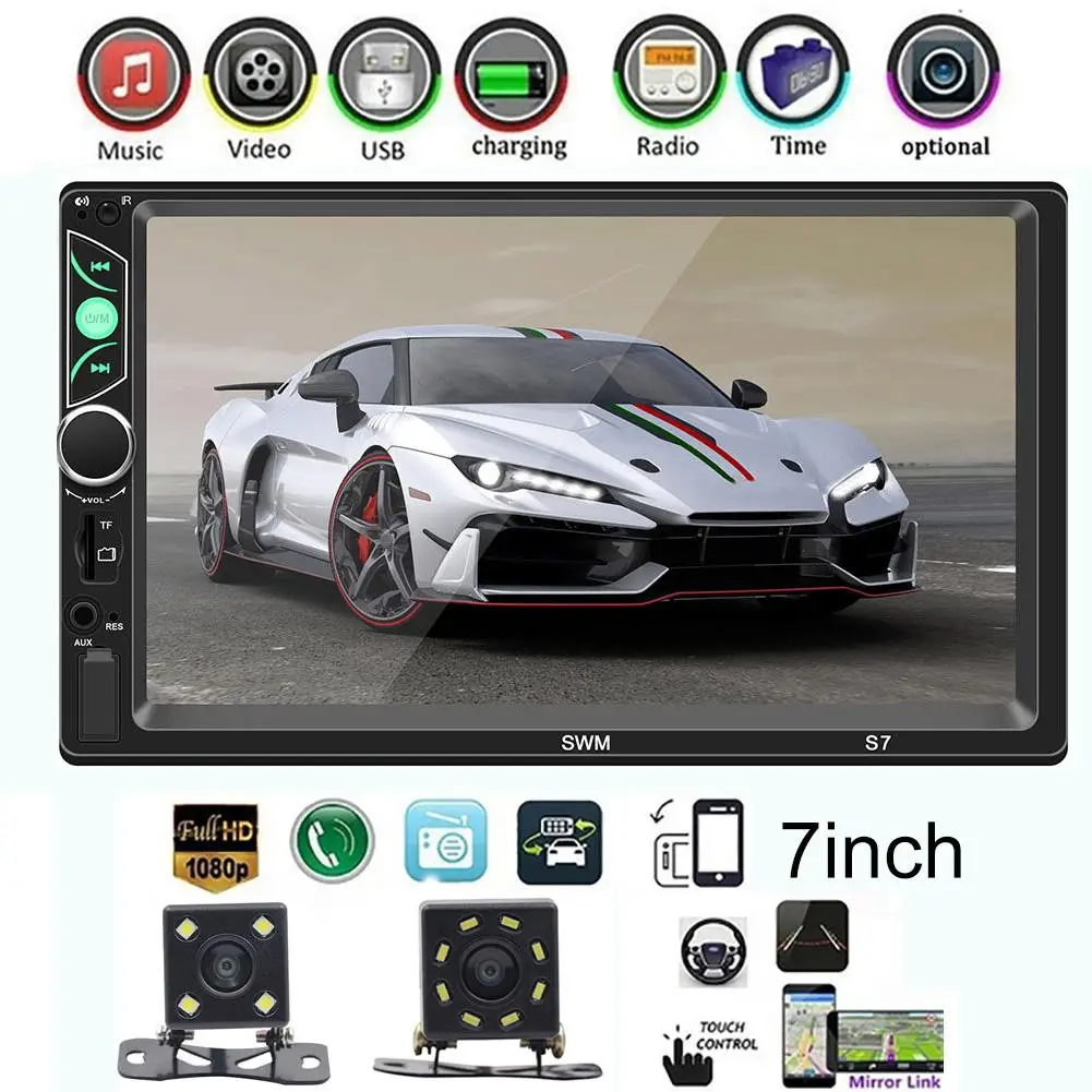 

Car Radio S7 HD 7 Inch 2 Din Car Radio Bluetooth Touch Screen MP5 Player with Rearview Camera