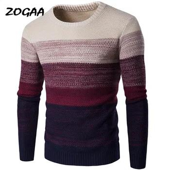 

ZOGAA Winter Sweater Men 2020 Casual Knitted Soft Cotton O-Neck Sweaters Pullover Men's New Fashion Striped Sweater Coat Male