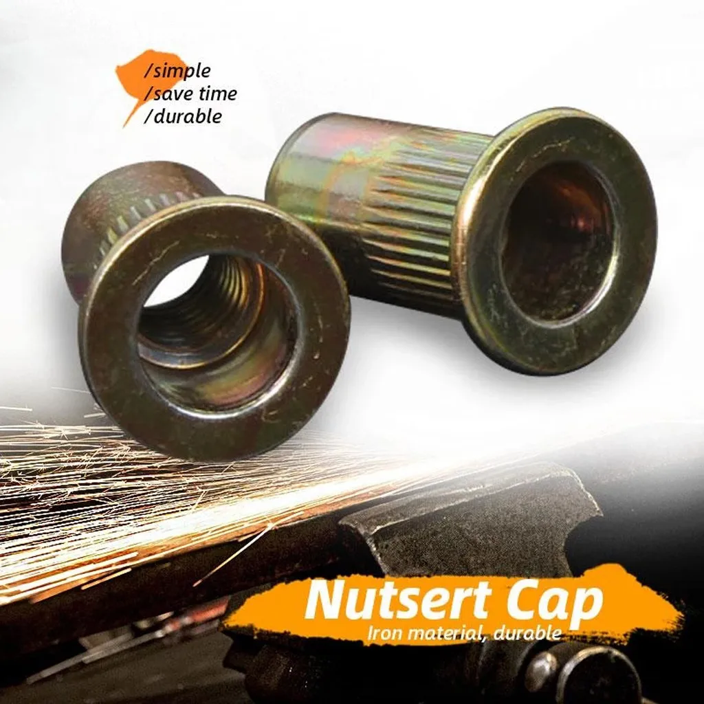 New 50Pcs Plated Steel Rivet Nut Flat Head Threaded Insert Nutsert