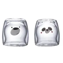 3D 2-х уровневые и рисунком милой панды медведь инновационные пива Стекло es термостойкие двойными стенками Кофе чашка утро молоко Стекло сок Стекло