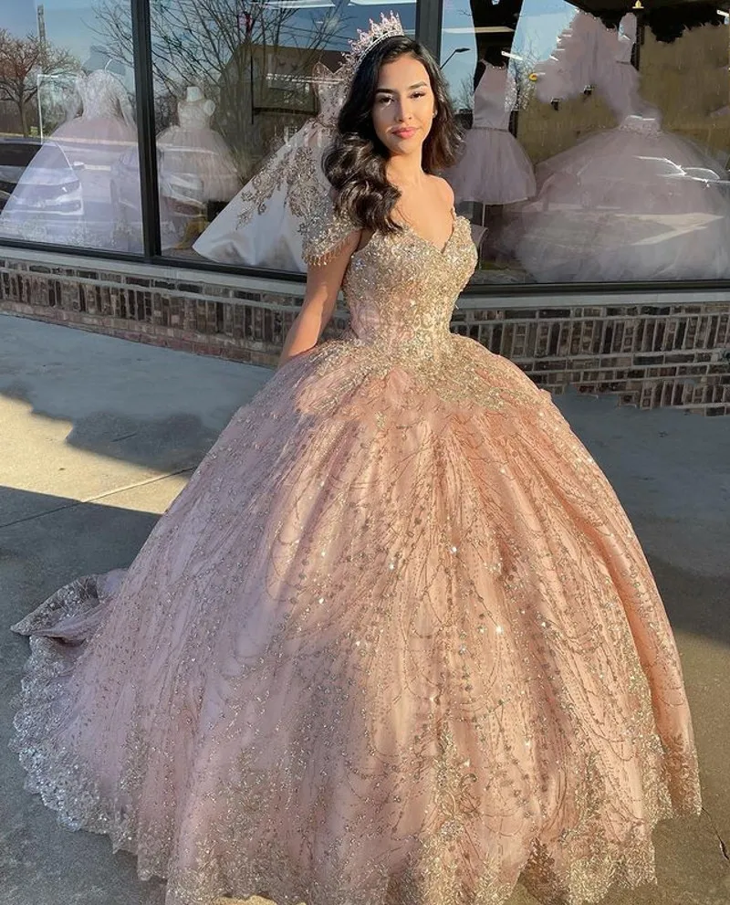 Sparkly Champagne Rose Quinceanera 