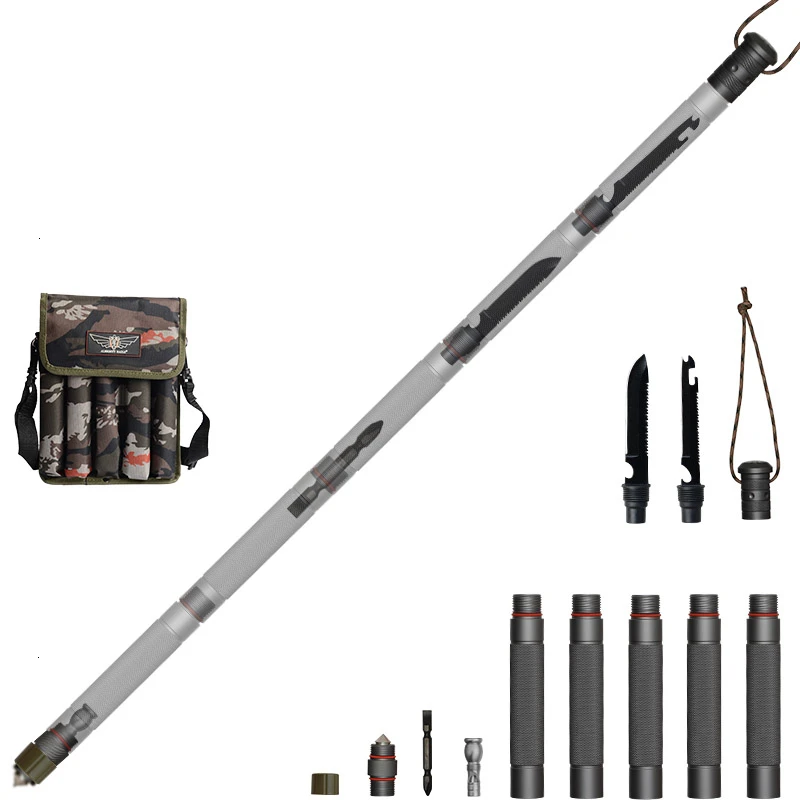 XC Multifunction Camping Hiking Walking Sticks Alpenstock Outdoor Aluminum Alloy Defense Tactical Stick Portable Camping Tools  (15)