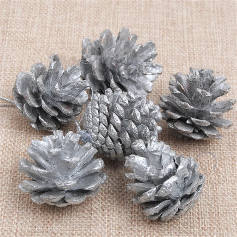 6Pcs/Bag Wooden Gold Silver Pine Cone Christmas Decorations Tree Hanging Ornament Pinecones | Дом и сад