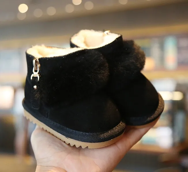 Черный Новые зимние детские ботинки; детская обувь; зимние теплые ботинки из натуральной кожи для малышей с милым мехом - Цвет: Черный