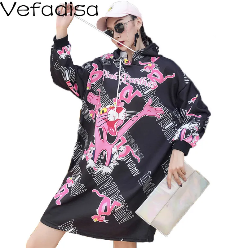 

Vefadisa Autumn Cartoon Hooded Pullovers Sweatshirt Long Sleeve Streetwear Sweatshirt Woman Long Black 2019 QYF652