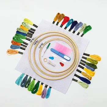 

50 Color Starter Cross Stitch Set Threads Embroidery Kit Craft DIY Tool Fabric Transparent Winding Board