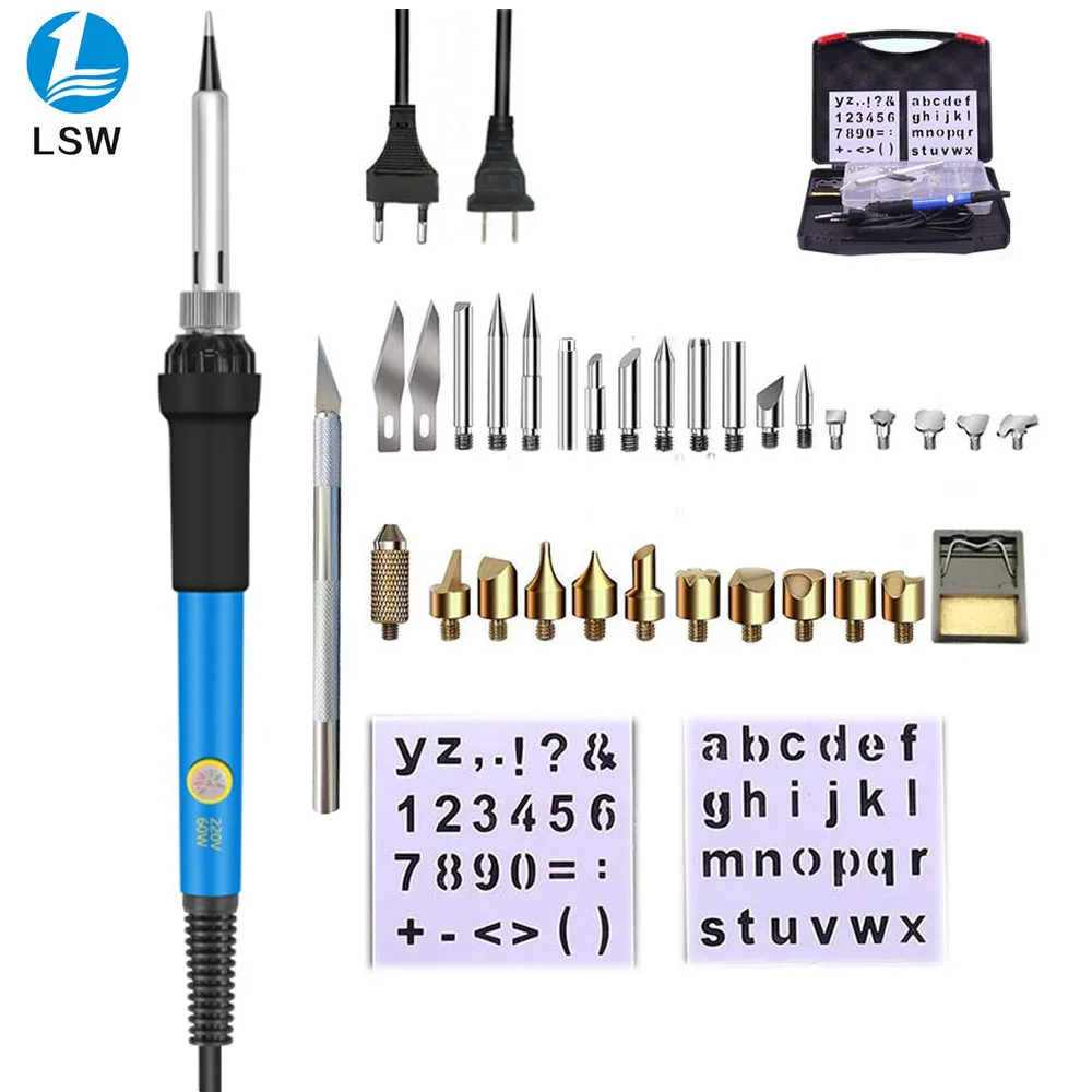 

60W Soldering Iron Wood Burning Kit Adjustable Carving Pyrography Tool Soldering Welding Tip Kit Wood Embossing Burning Set