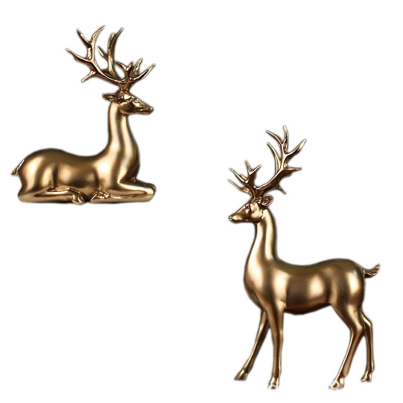  1 Set of 2 Golden Deer Statue Miniature Model European Resin Deer Living Room Bedroom Wine Cabinet  - 4000260252488