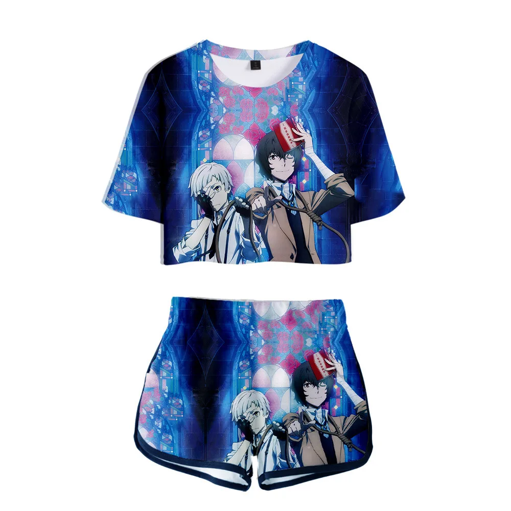 Japan Anime Bungo Stray Dogs 3D Print Tracksuit Women Two Piece Set Top and Shorts 2 Outfits Dazai Osamu Cosplay Costumes |