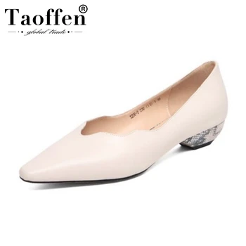 

Taoffen Women Snakeskin Pattern Real Leather Pumps Shallow Pointed Toe Fashion Office Shoes Woman Spring Party Pumps Size 33-40