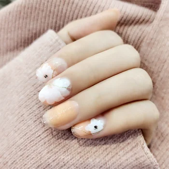 

24Pcs/boxed High Quality Elegant Round Short fake french nails Wearable Full Cover acrylic Fake Finger Nail with Glue for girls