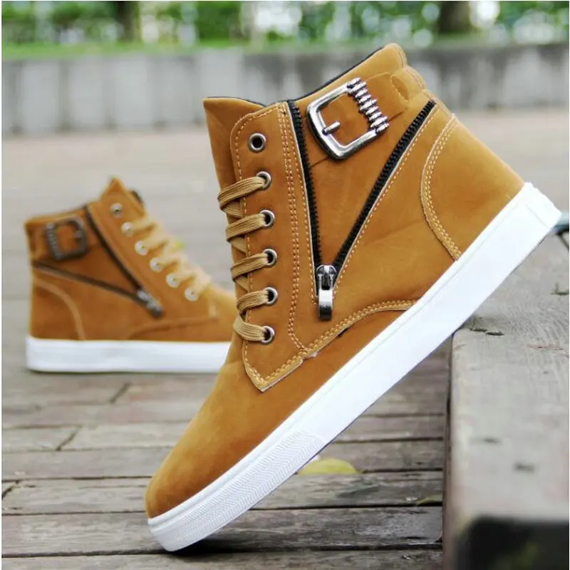 

Fashion Autumn Winter High Top Men Ankle shoes Boots Canvas Casual Shoes Male Footwear ZIP buckle Flats sneakers shoes 2020