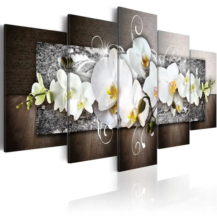 

2020 Abstract Diamond Orchid Flower High Quality 5 Panel Canvas Painting