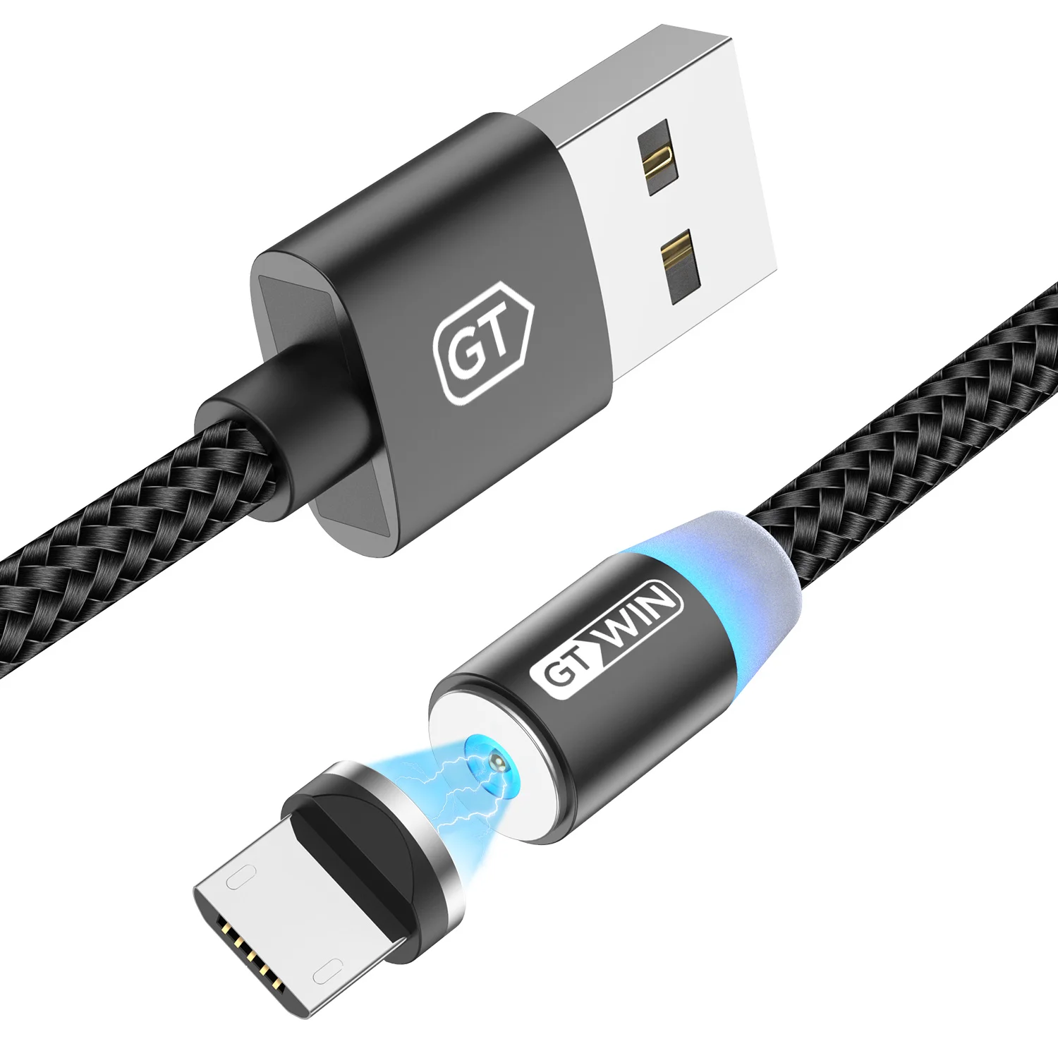 GTWIN Магнитный зарядный кабель Micro USB кабель для быстрой зарядки типа C Магнитный кабель для быстрой зарядки 3,0 для iPhone кабель USB провод шнур - Цвет: Черный