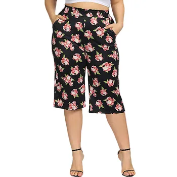 

Women's Large Size Wide Leg Pants New Flower Print Pocket Cropped Pants Fashion Casual Slim Daily Four Seasons Pantalones