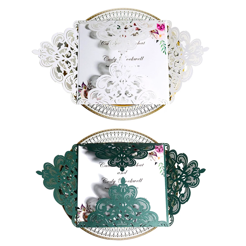  New 10Pcs Square Lace Cards European Style Wedding Invitations Cards Laser Greeting Card Wedding En - 4000493752994