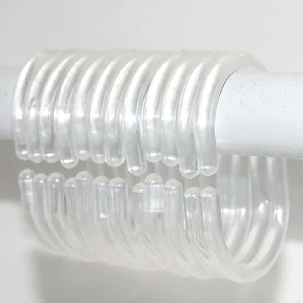 12pcs Bathroom Transparent Shower Curtain Distorted Hook Replacement 360 Degree Ring C Shape