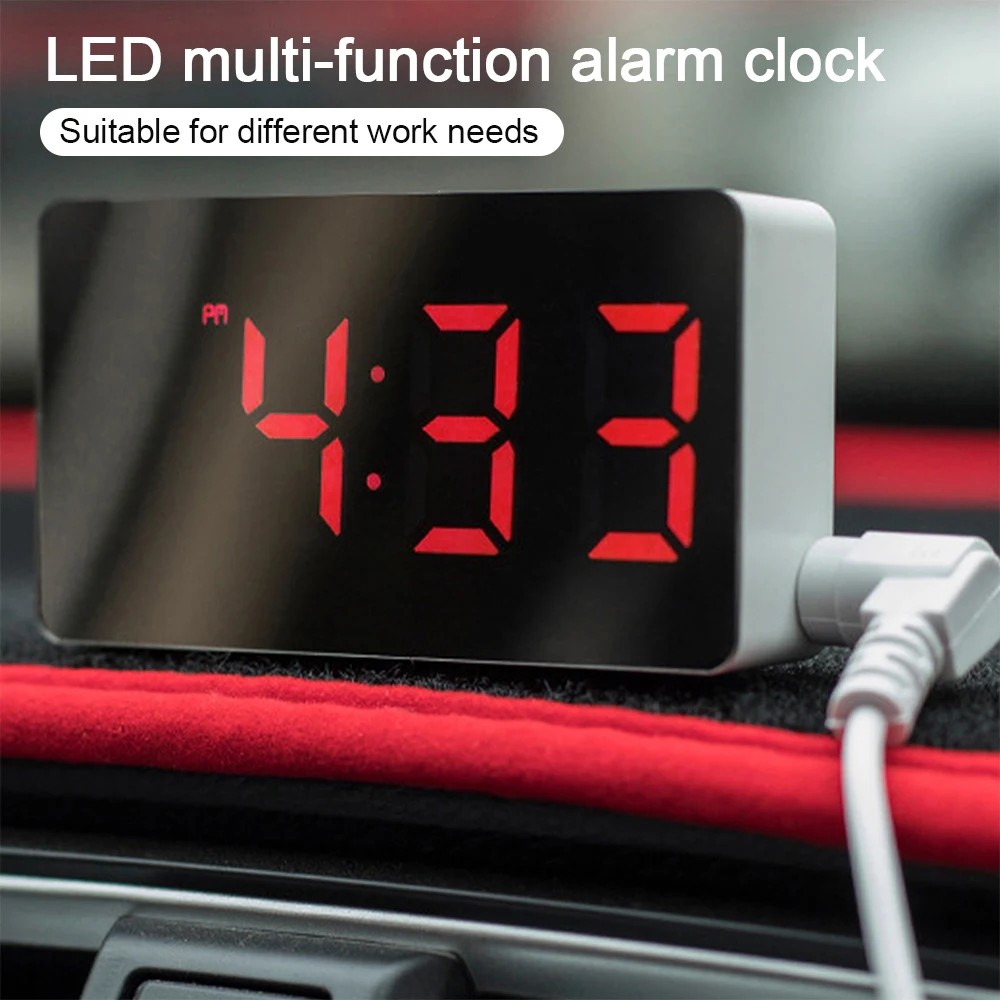 LED Digital Mirror Alarm Clock Mini Clock Multifunctional Snooze Display Time Night LCD Light Table Desktop USB 5v/No Battery 2