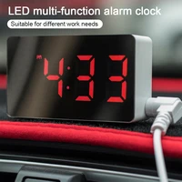 LED Digital Mirror Alarm Clock Mini Clock Multifunctional Snooze Display Time Night LCD Light Table Desktop USB 5v/No Battery 2