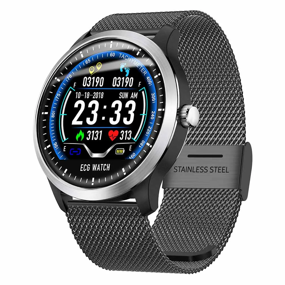 LEMFO N58 PPG+ ЭКГ умные часы для мужчин IP67 водонепроницаемый монитор сердечного ритма кровяное давление наручные часы ремешок сменный для пожилых - Цвет: Silver Metal