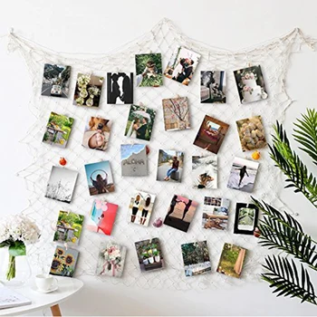 

Photo Hanging Display with 40 Clip Fishing Net Wall Decoration - Photo Frame Photo Collage Artwork - Nautical Decorative Dormito
