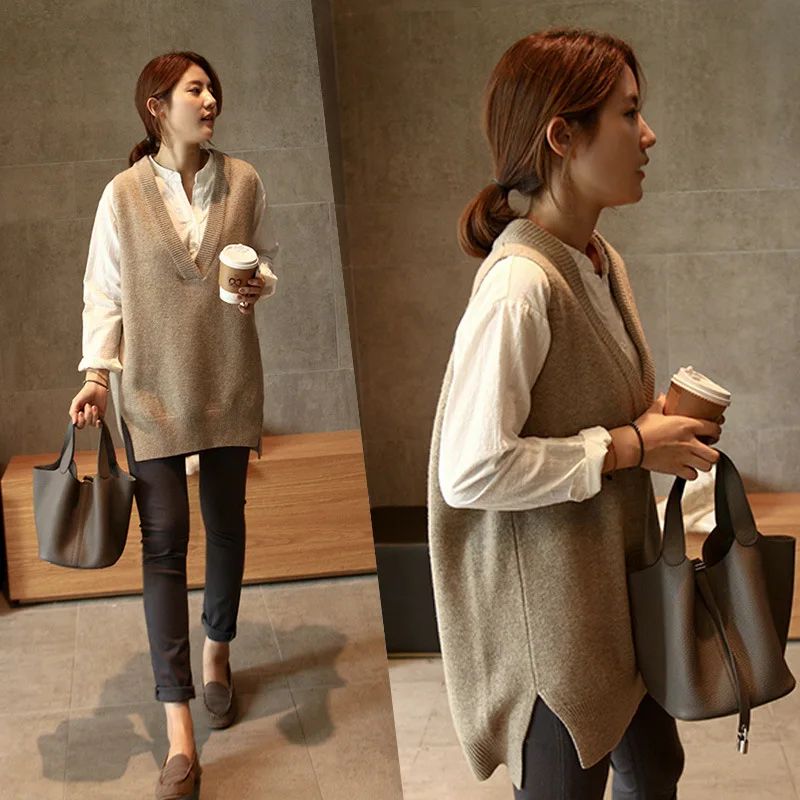 

New V neck Girls Pullover vest sweater vest Sleeveless Warm Sweater Casual oversize Autumn Winter short Knitted Women Sweaters