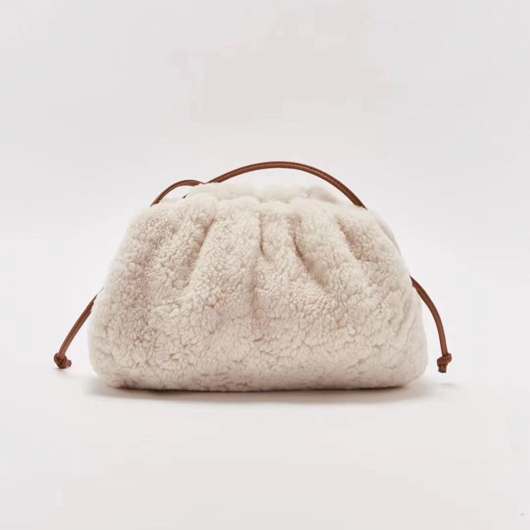 Зима, модные женские сумки в повседневном стиле, сумка-клатч, Сумка с облаком, сумочка из овечьей шерсти, дневной клатч на ремне через плечо