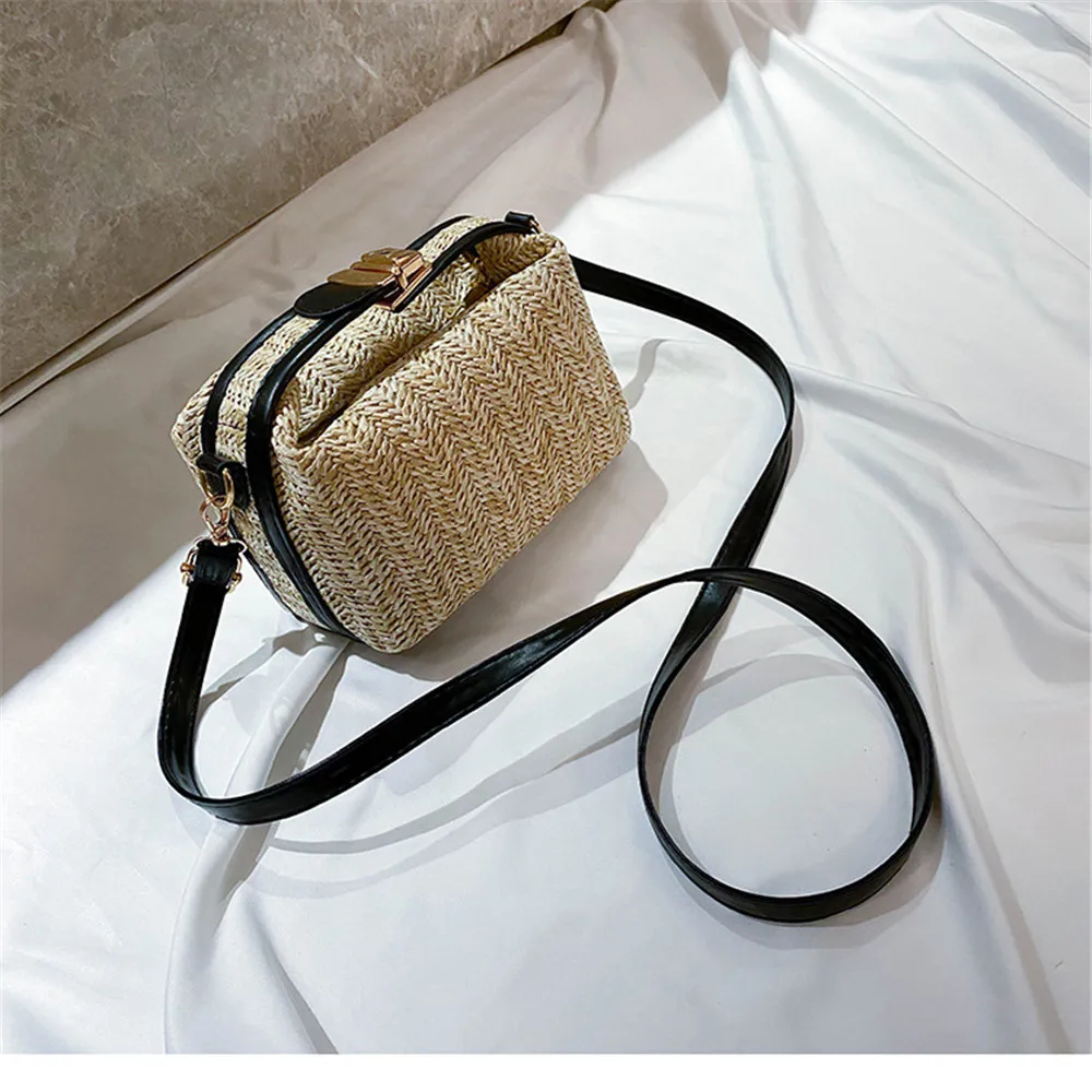 

Women´s Small Crossbody Bag 2020 Casual Fashion Woven Style Bohemian Rectangular Straw Shoulder packs with Long Strap
