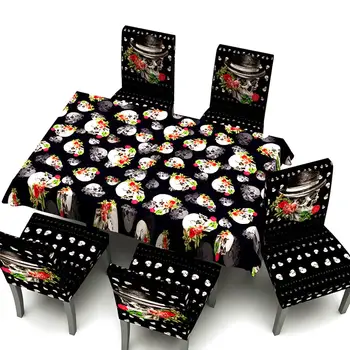 

Halloween Stretch Chair Cover Rectangle Tablecloth Printed Skull Dustproof Table Cover Furniture Protector For Halloween Decor