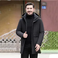 Новинка, зимний мужской пуховик, Сверхлегкий, теплое пальто, черная, длинная, толстая, с капюшоном, куртка, Мужская, ветрозащитная, пальто, высокое качество, YH627