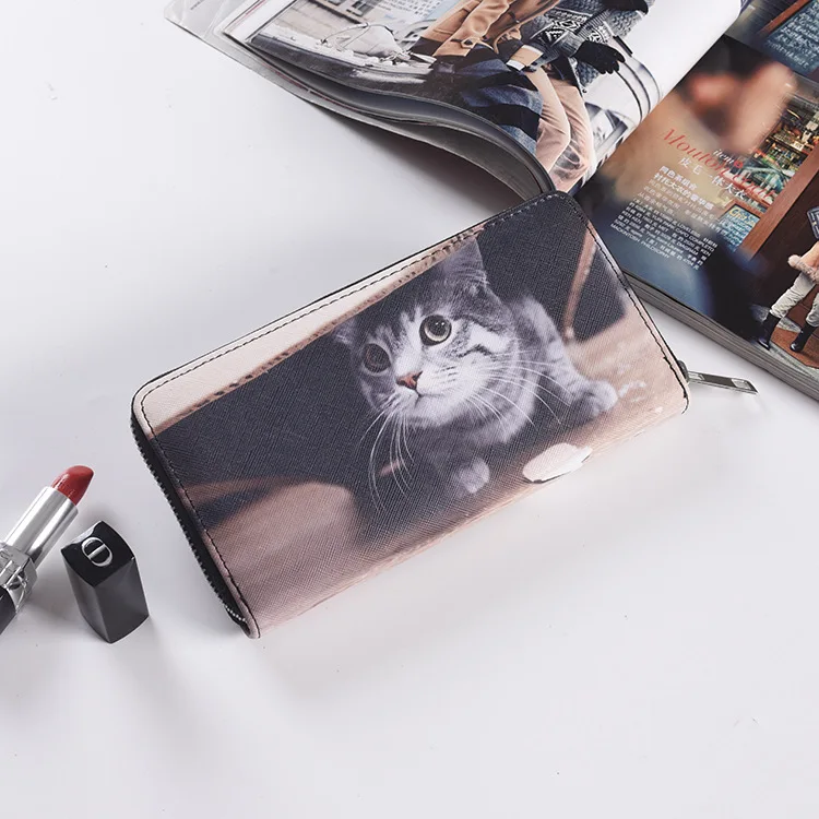 Милый женский бумажник модный кошелек с 3D рисунком кота, держатель для карт, кошелек для монет, Женский кошелек на молнии, милый кошелек с котами