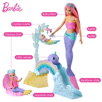 

Original Barbie Swimming Princess Mermaid Nursery Suit Children Toys Large Kindergarten Waterproof Girl Birthday Baby Nurse Set