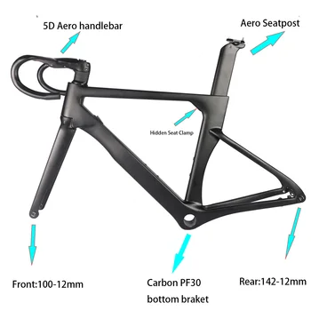 

2020 Model AEROSIX Carbon Road bicycle Frameset disc brake thru axle bike frame fork seatpost with 5D handlebar