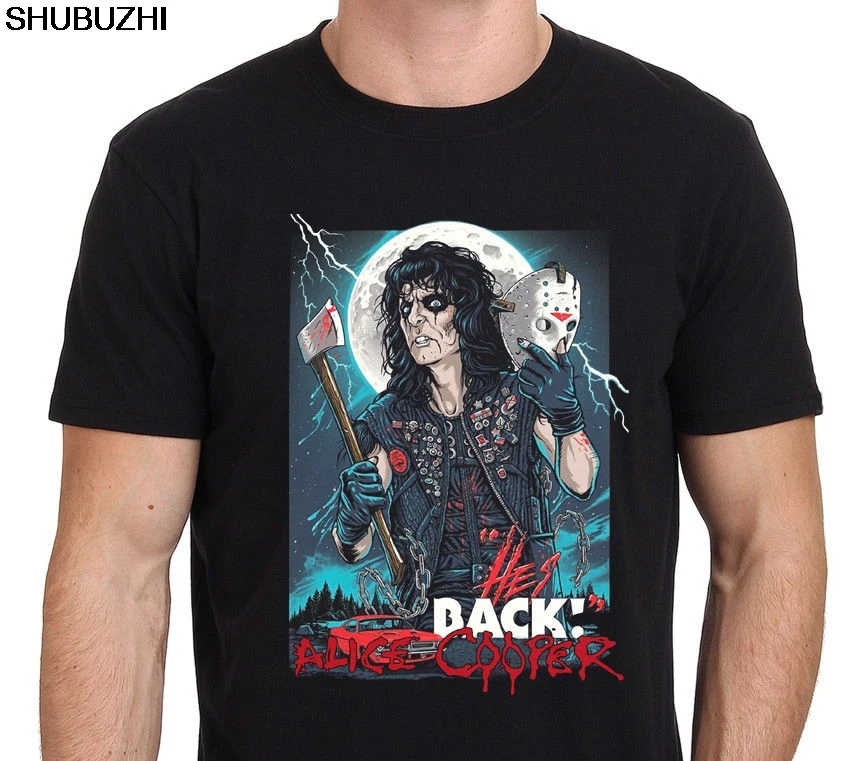 

Alice Cooper Band He's Back Horror Friday the 13th T-Shirt Black men fashion top tees summer cotton tee-shirt sbz4255