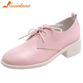 

KARINLUNA New Spring Ladies 2020 Med Chunky Heels Pumps Comfort Genuine Leather Pumps Women Ol Bright Colors Shoes Woman
