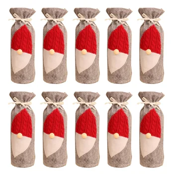 

10pcs Wine Bottle Cover Festival Anti Dust Home Party Protective Champagne Reusable Christmas Decor Dress Up Faceless Santa