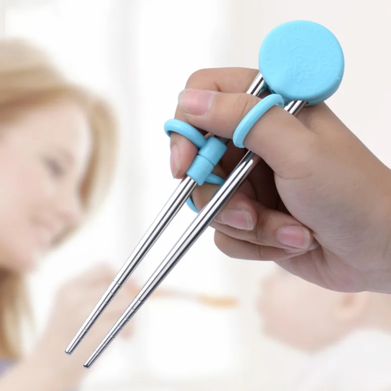 

New Cute Portable Kids Learning Training Chopsticks Stainless Steel Chop Sticks For Kids Child Enlightenment Pig