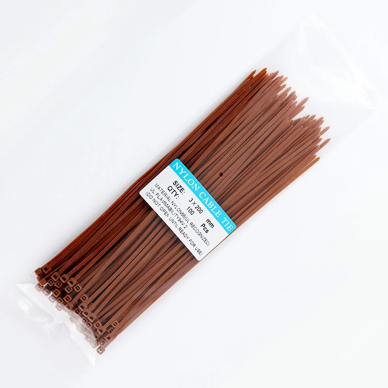 200 мм самоблокирующиеся Нейлоновые кабельные стяжки 8 дюймов 100 шт. 12 цветов пластиковые стяжки на молнии 18 фунтов черные проволочные стягивающиеся ремни UL сертифицированные - Цвет: brown