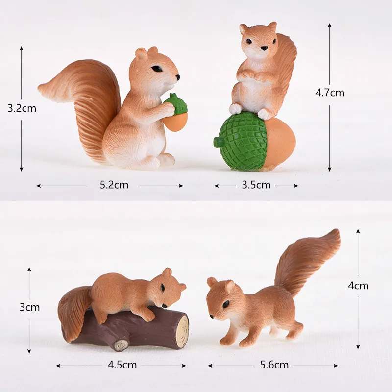 Cute Squirrel Figurines Fairy Garden Accessory Gardening Decor PVC Ornaments Natural Mini World  Cacti Plant Pot Animal Decor