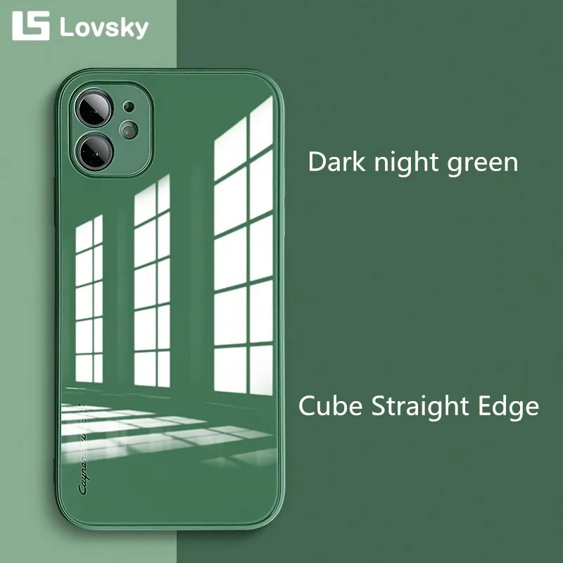 

Luxury Square Straight Edge Protect Case For iPhone 11 Pro MAX 7 8 Plus XR XS MAX SE2 Liquid Tempered Glass Case Cover