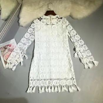 

The new summer 2020 white tassel hook hollow out of bud silk dress