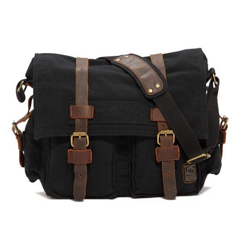  ABDB Men's Vintage Canvas Leather School Military Shoulder Bag Messenger Sling Crossbody Bag Satche - 32725986190