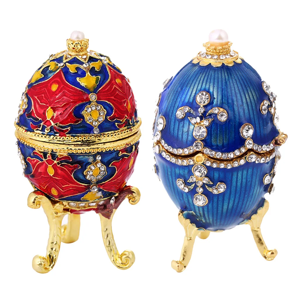 2 шт винтажная Цветочная коробка Faberge Пасхальная коробка-яйцо для ювелирных изделий с прозрачными кристаллами