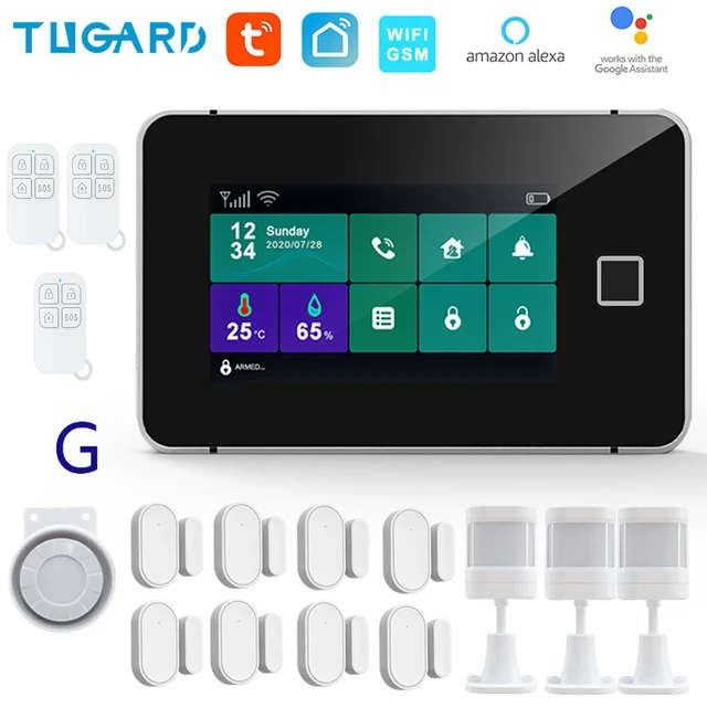 TUGARD G60 Tuya WiFi Gsm Security Alarm System Fingerprint Armed Temperature Humidity Display 433MHz Wireless Smart Home Burglar G60-G set