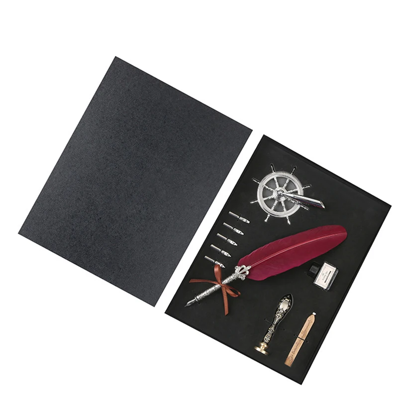 

Antique Feather Pen Fountain Quill Dip Writing Set Rare Stationery Gift With Box