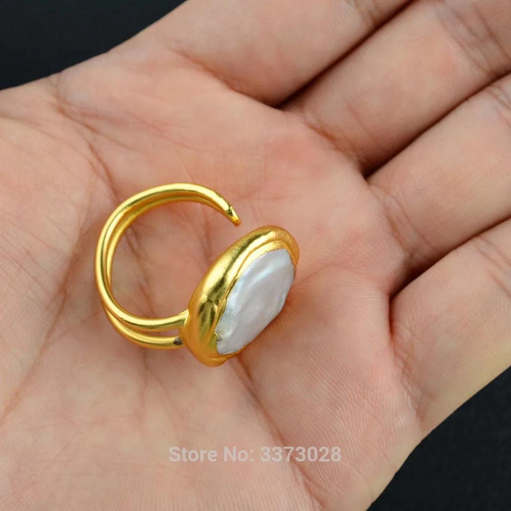 1PCS Gold Plated White Keshi Pearl Ring