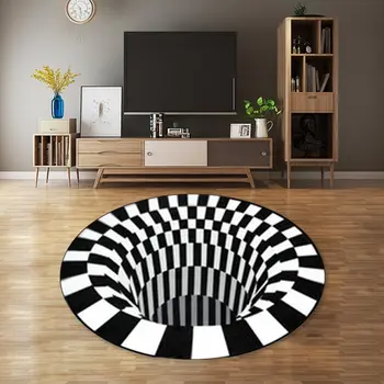 

3D Three-dimensional Black&White Stereo Vision Mat for Living Room Visual Illusion 3D Rug Carpet For bedroom Home Decorative