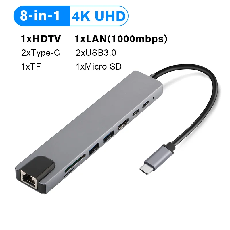 USB-C USB C type-C для PD HDTV 4K RJ45 USB C 3,0/3,1 SD/TF кардридер адаптер type C концентратор для MacBook/MacBook Pro Windows type-C